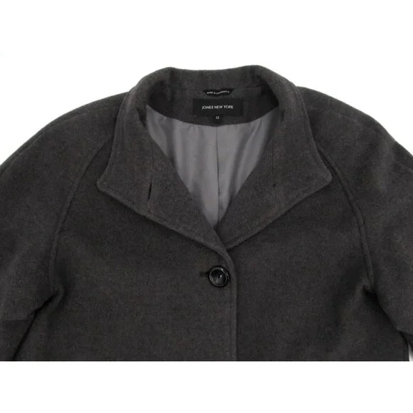Vintage Jones New York Overcoat Womens Sz 12 Charcoal Gray Wool Lined Button Up - Picture 9 of 16
